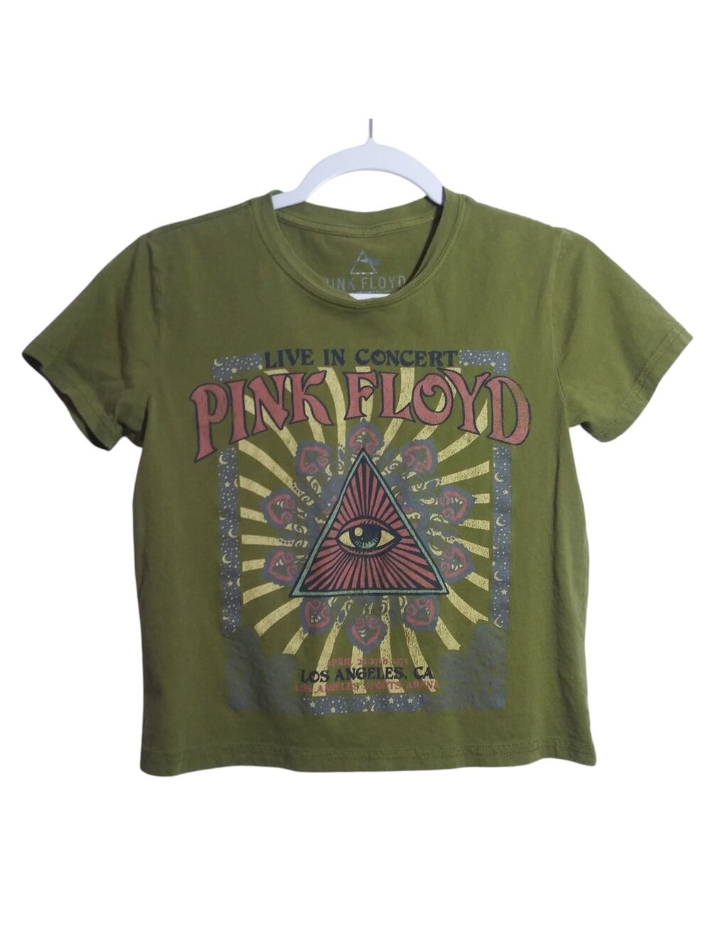 Goodie Two Sleeves Pink Floyd Green Sunburst Eye Design Band Tee Size S